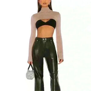 NEW BLANK NYC Vegan Leather Hi Rise Cropped Pant The Baxter In Track Record Pant